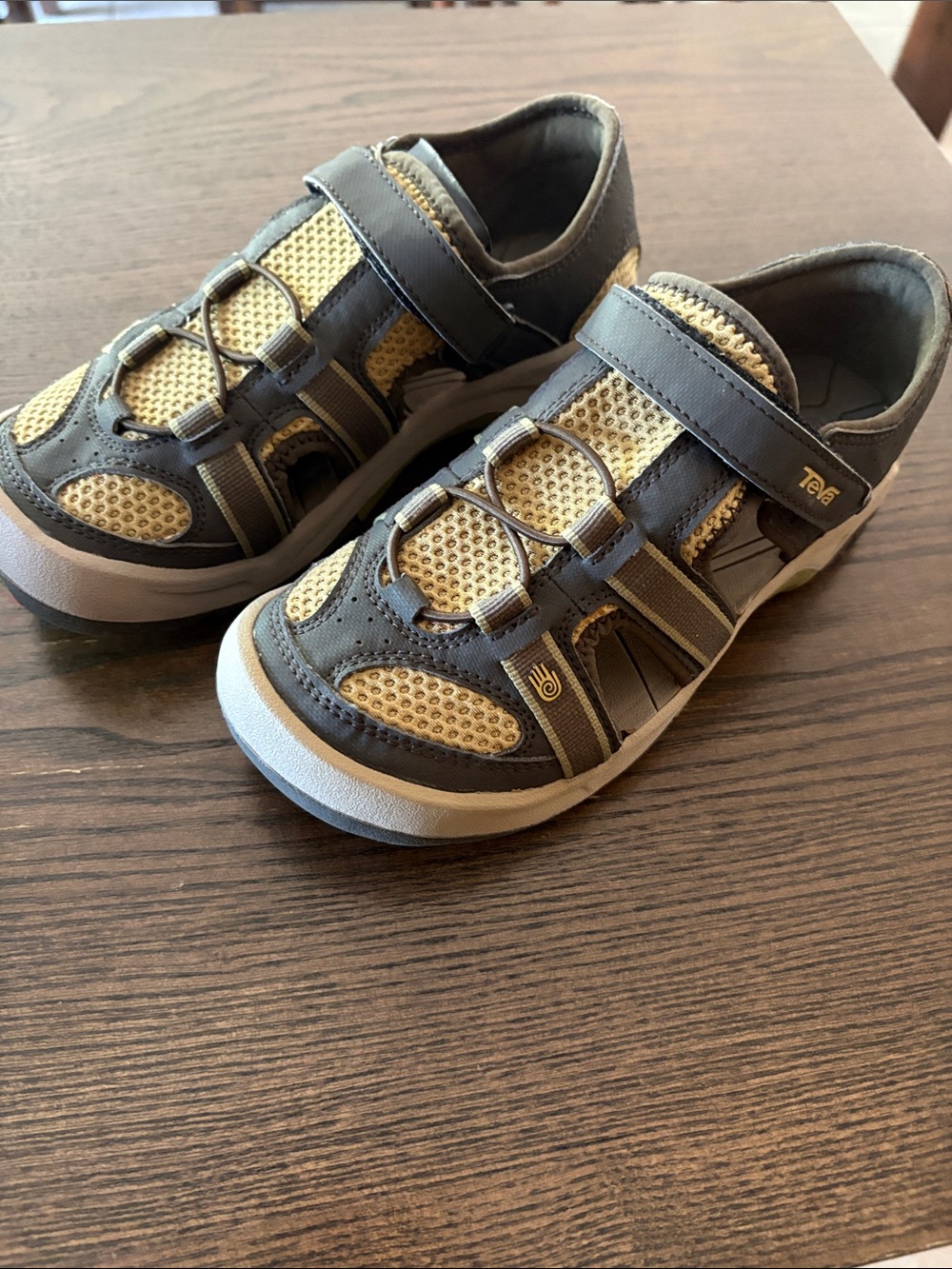 Teva Kids Gray and Yellow Mesh Hook-and-Loop Sandals